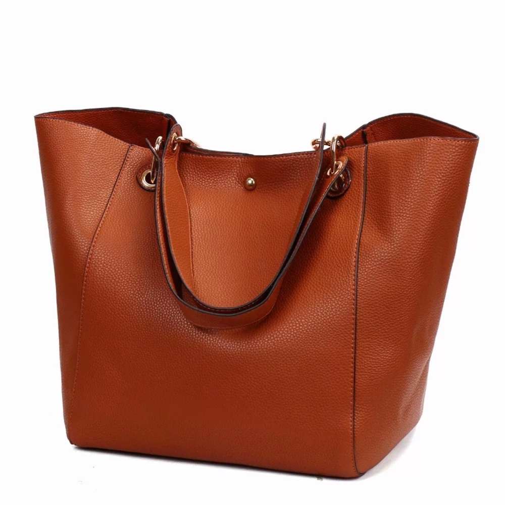 😁Brown: Large Vegan Pebbled Faux Leather Tote